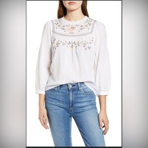 Lucky Brand Women's Size Small Embroidered Peasant Blouse Top